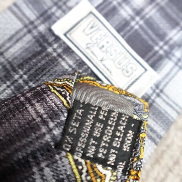 Vintage Versace Versus Tie Silk Gray Plaid Abstract Silk - Picture 5 of 8